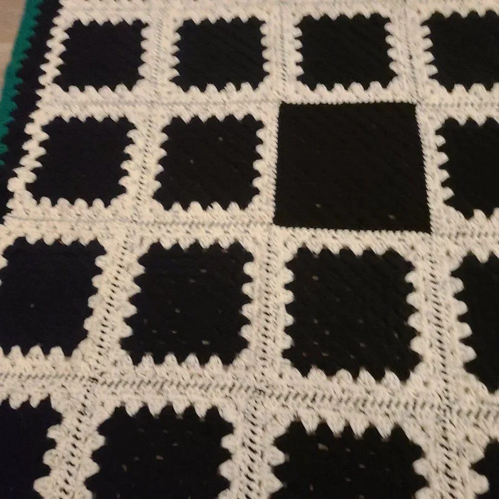 Vintage Multicolor Crochet Squares Afghan Blanket 47